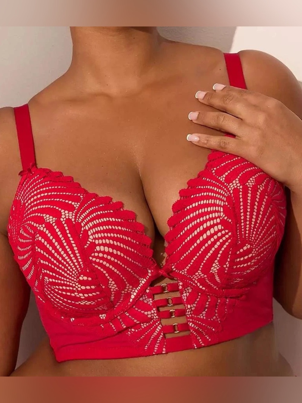 NEW Cacique Plunge Longline Lace Bralette in Red 40D